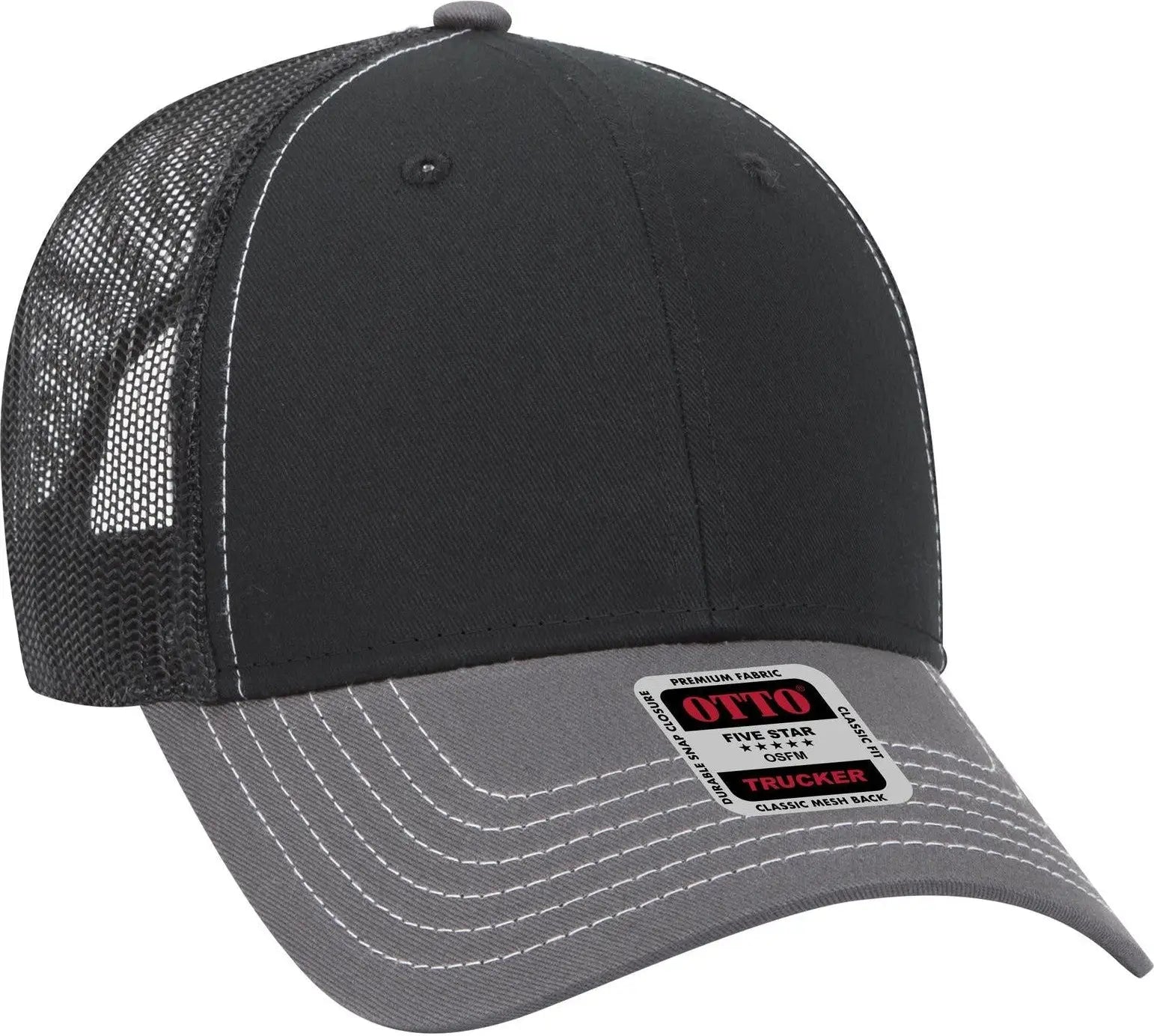 Otto 83-1239 6 Panel Low Profile Mesh Back Trucker Cap - Ch. Gry/blk/blk - 1/2’’ - 7 5/8’’