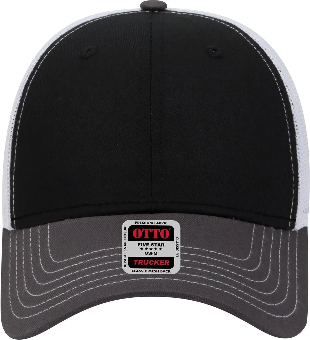 Otto 83-1239 6 Panel Low Profile Mesh Back Trucker Cap - Ch.gry/blk/wht - 1/2’’ - 7 5/8’’