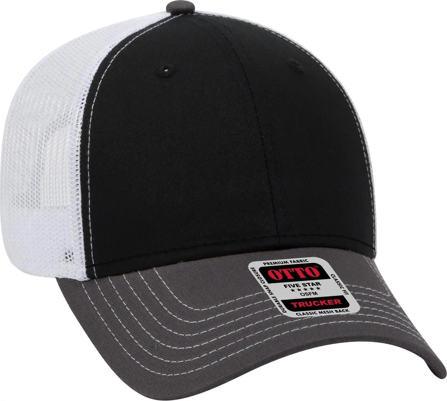 Otto 83-1239 6 Panel Low Profile Mesh Back Trucker Cap - Ch.gry/blk/wht - 1/2’’ - 7 5/8’’