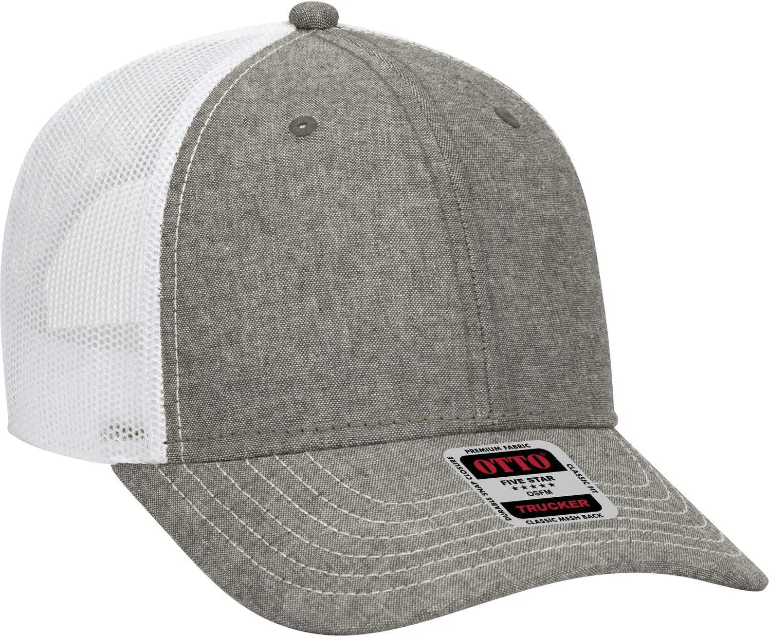 Otto 83-1239 6 Panel Low Profile Mesh Back Trucker Cap - Ch.gry/wht - 1/2’’ - 7 5/8’’