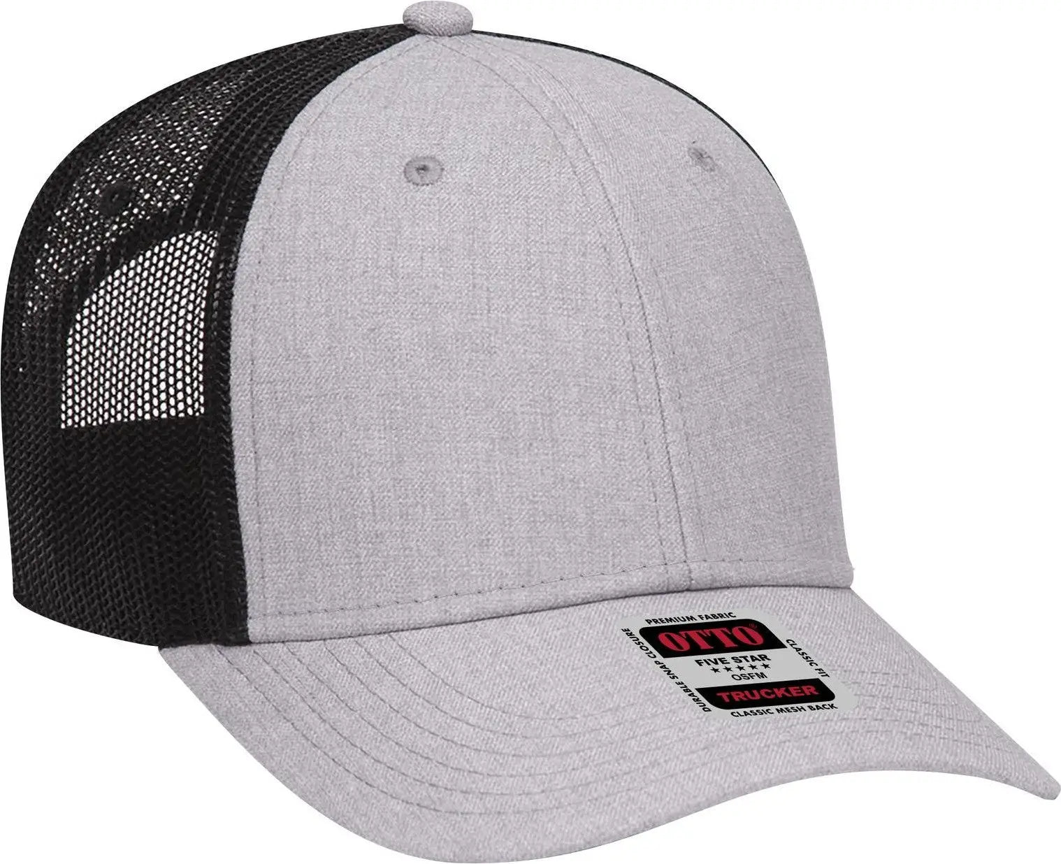 Otto 83-1239 6 Panel Low Profile Mesh Back Trucker Cap - H. Gry/h. Gry/blk - 1/2’’ - 7 5/8’’