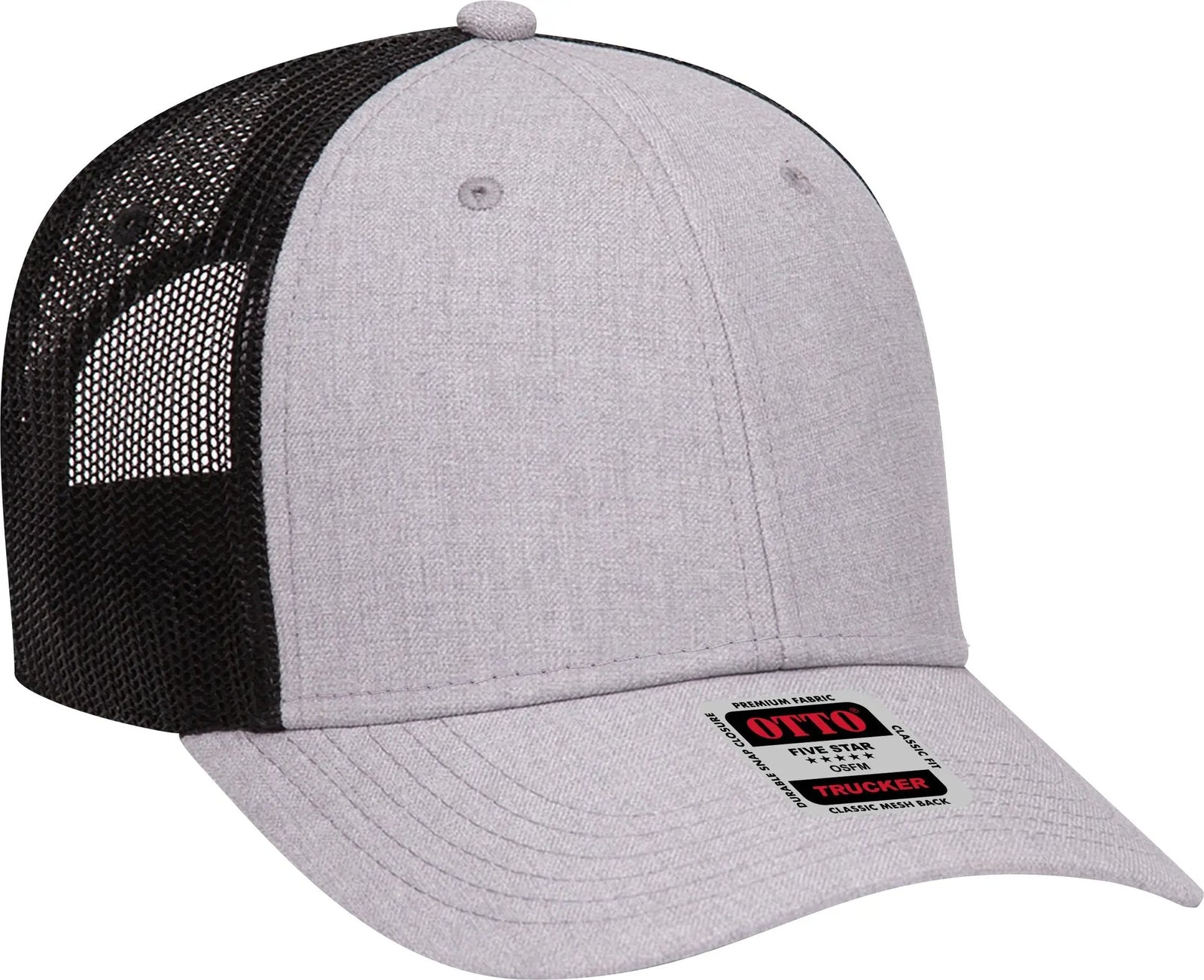 Otto 83-1239 6 Panel Low Profile Mesh Back Trucker Cap - H. Gry/h. Gry/blk - 1/2’’ - 7 5/8’’