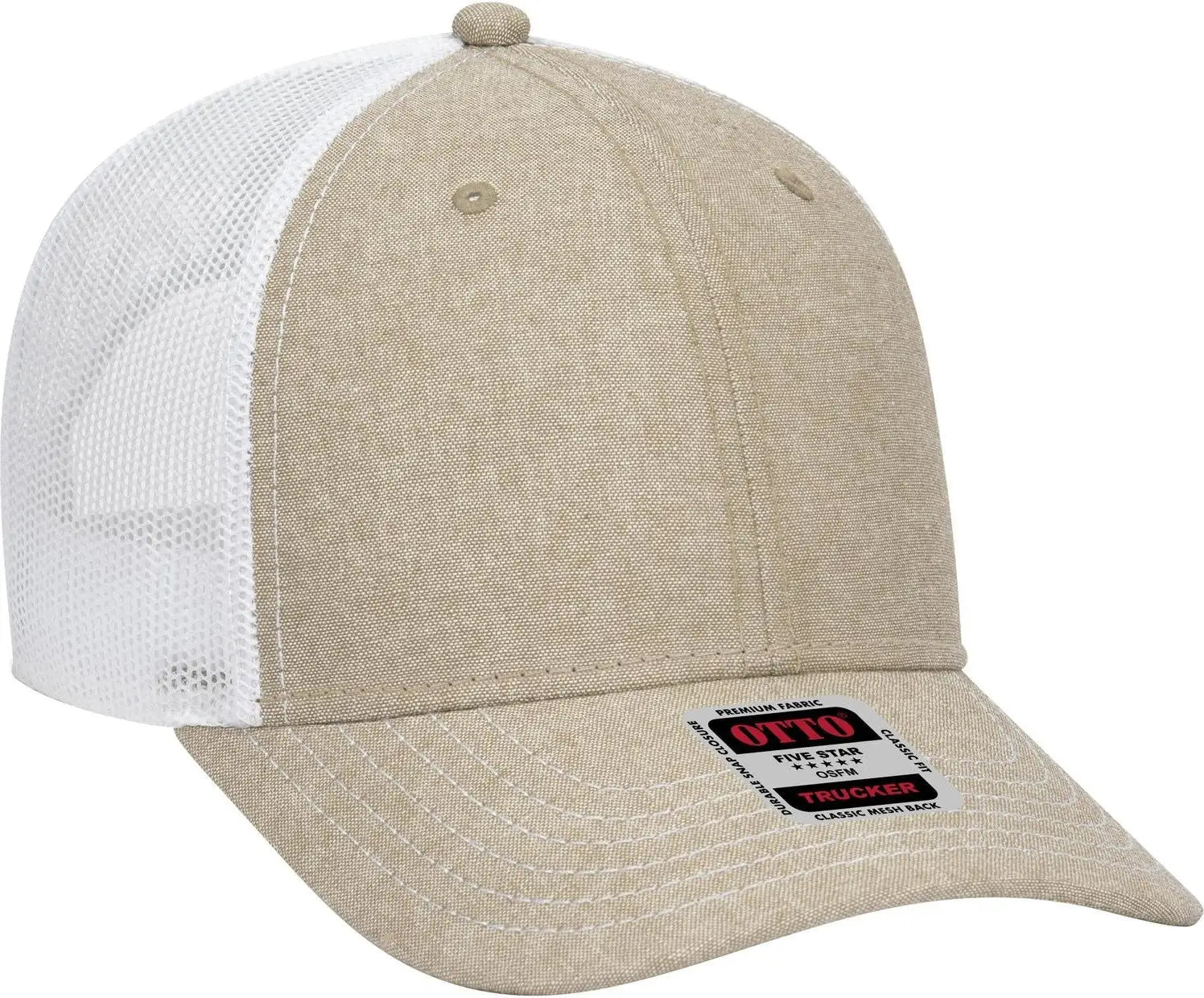 Otto 83-1239 6 Panel Low Profile Mesh Back Trucker Cap - Kha/wht - 1/2’’ - 7 5/8’’