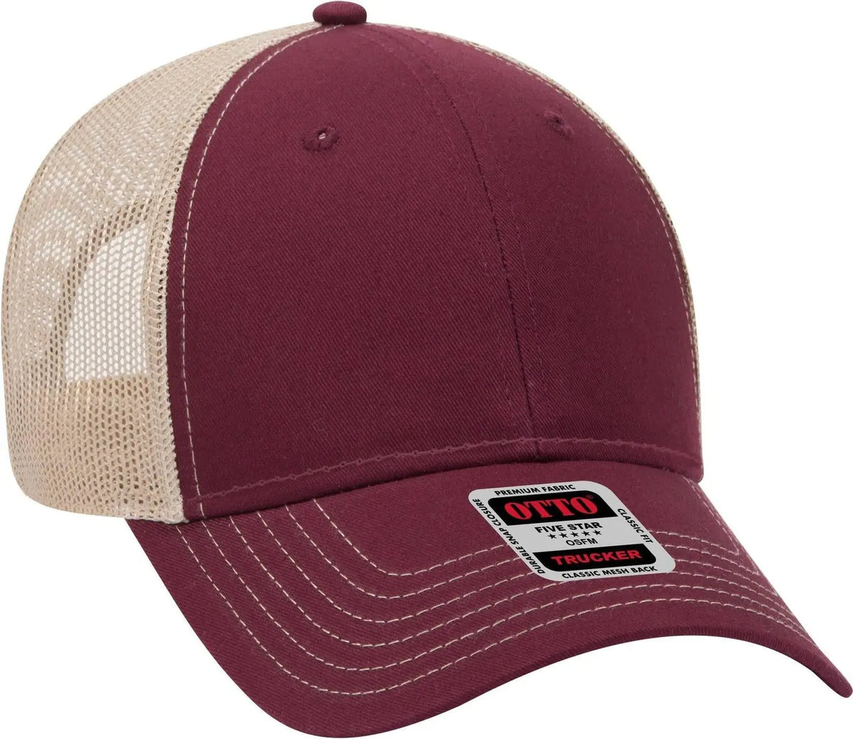 Otto 83-1239 6 Panel Low Profile Mesh Back Trucker Cap - Marn/marn/kha - 1/2’’ - 7 5/8’’