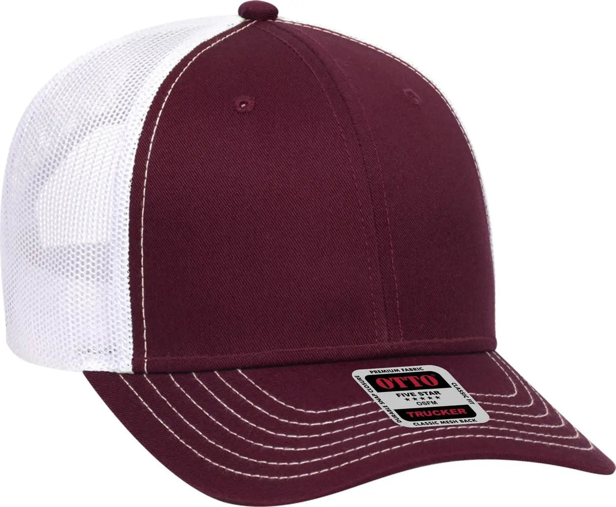 Otto 83-1239 6 Panel Low Profile Mesh Back Trucker Cap - Mrn/mrn/wht - 1/2’’ - 7 5/8’’