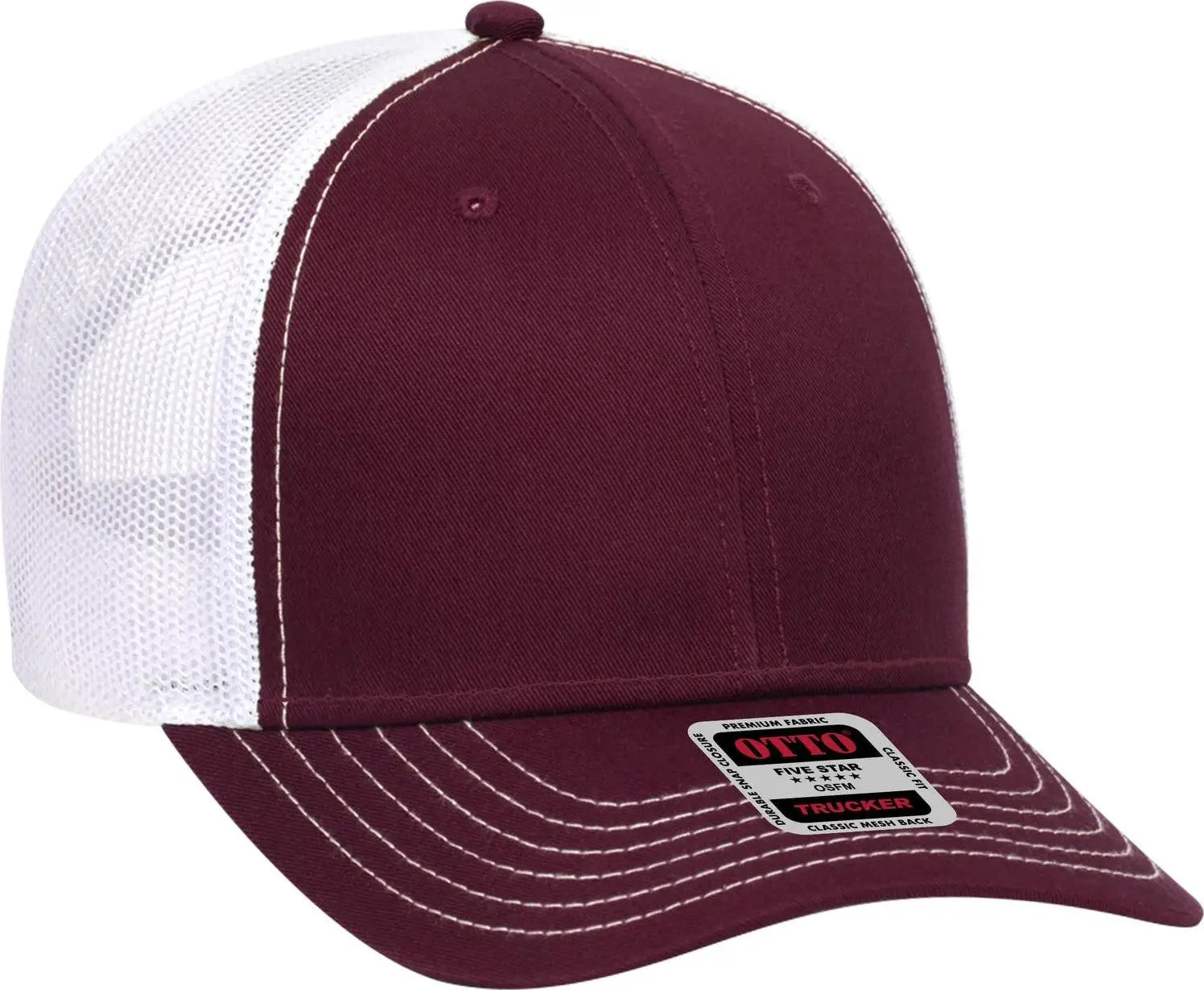 Otto 83-1239 6 Panel Low Profile Mesh Back Trucker Cap - Mrn/mrn/wht - 1/2’’ - 7 5/8’’