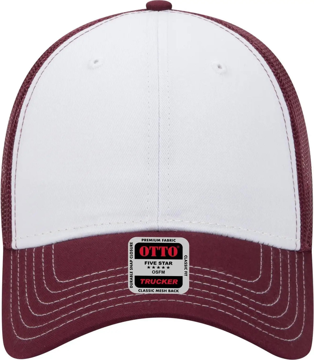 Otto 83-1239 6 Panel Low Profile Mesh Back Trucker Cap - Mrn/wht/mrn - 1/2’’ - 7 5/8’’
