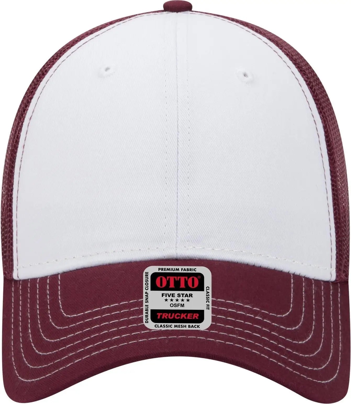 Otto 83-1239 6 Panel Low Profile Mesh Back Trucker Cap - Mrn/wht/mrn - 1/2’’ - 7 5/8’’