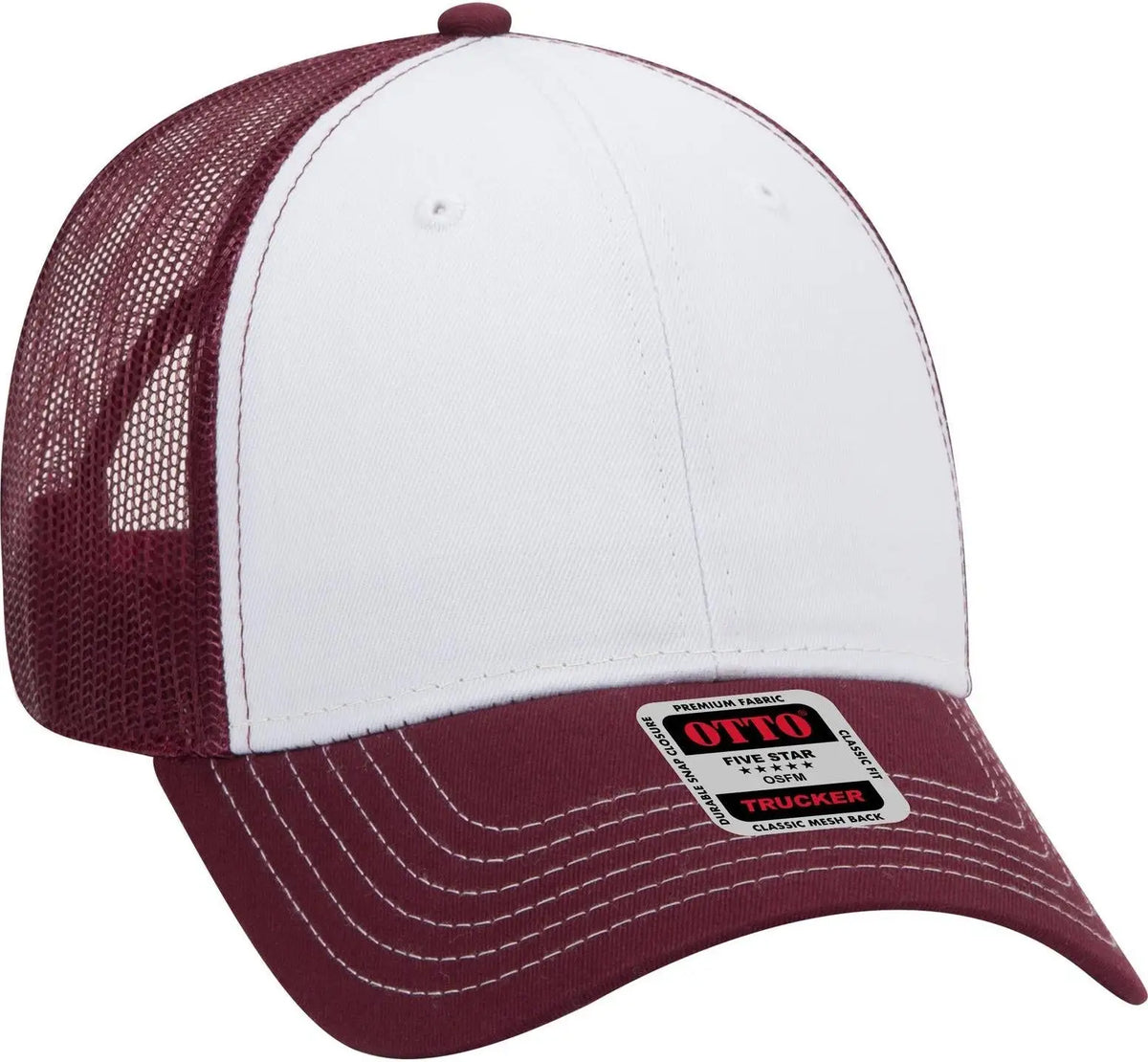 Otto 83-1239 6 Panel Low Profile Mesh Back Trucker Cap - Mrn/wht/mrn - 1/2’’ - 7 5/8’’