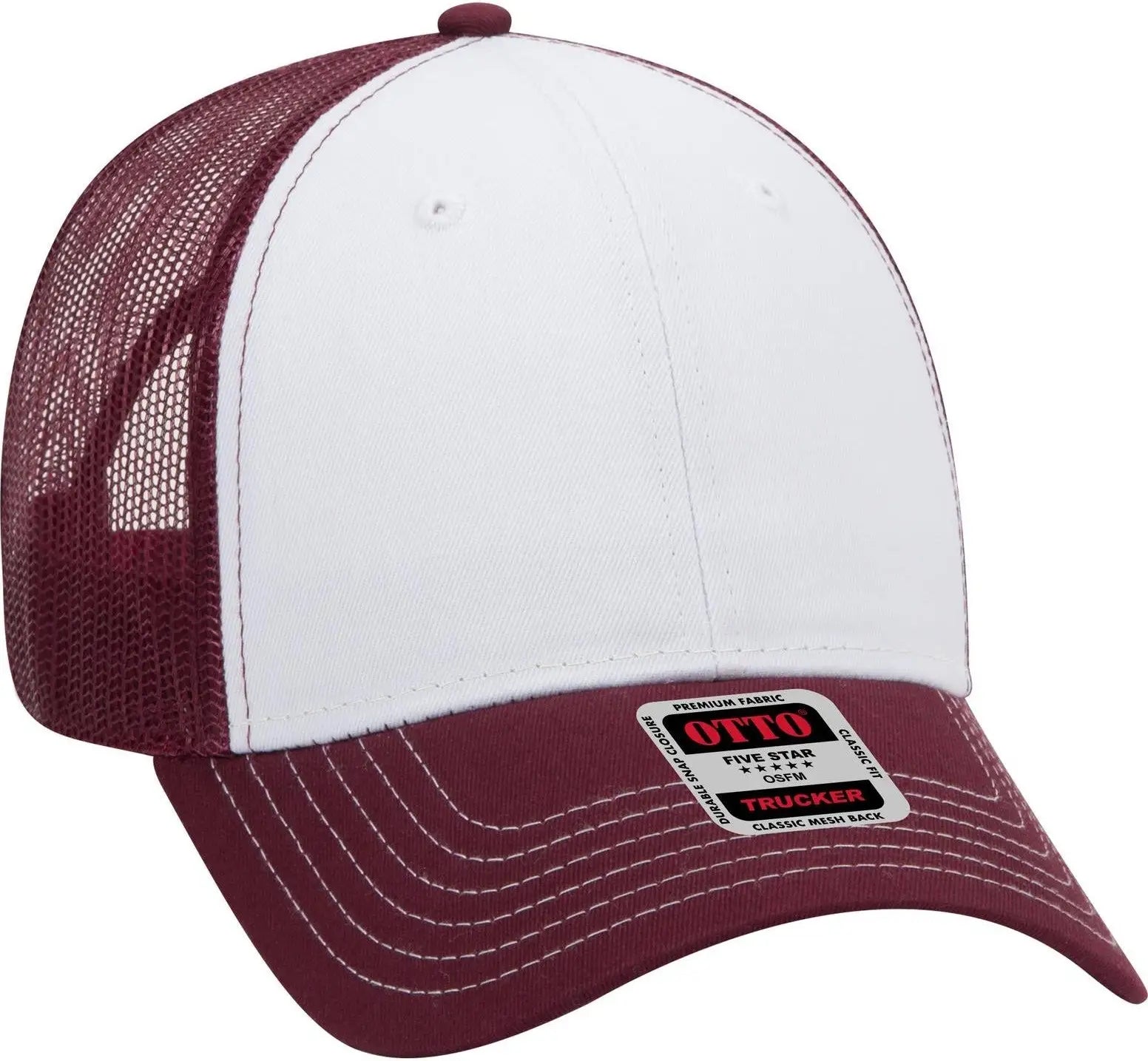 Otto 83-1239 6 Panel Low Profile Mesh Back Trucker Cap - Mrn/wht/mrn - 1/2’’ - 7 5/8’’