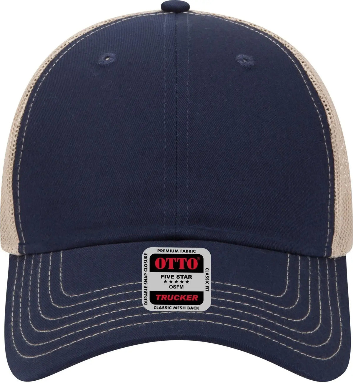 Otto 83-1239 6 Panel Low Profile Mesh Back Trucker Cap - Nvy/nvy/kha - 1/2’’ - 7 5/8’’