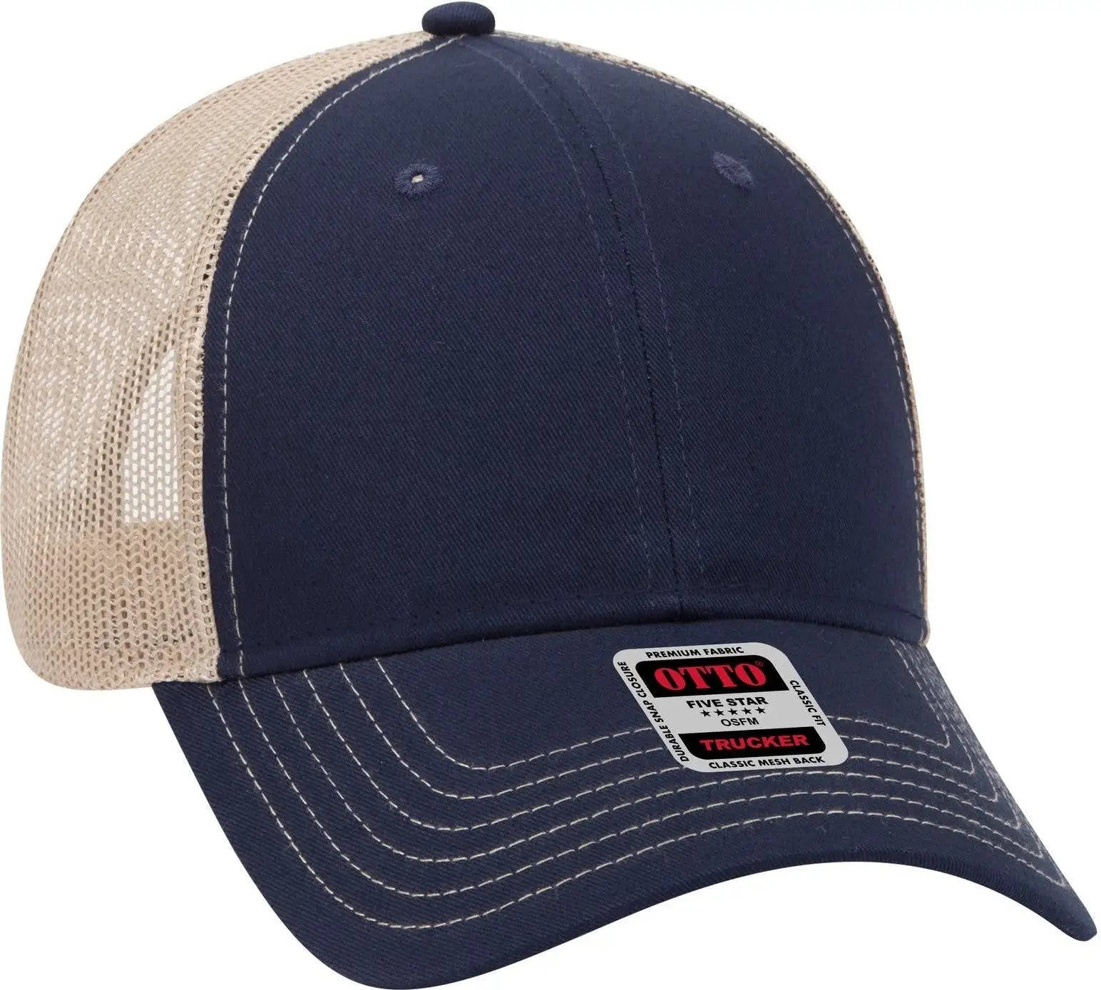 Otto 83-1239 6 Panel Low Profile Mesh Back Trucker Cap - Nvy/nvy/kha - 1/2’’ - 7 5/8’’