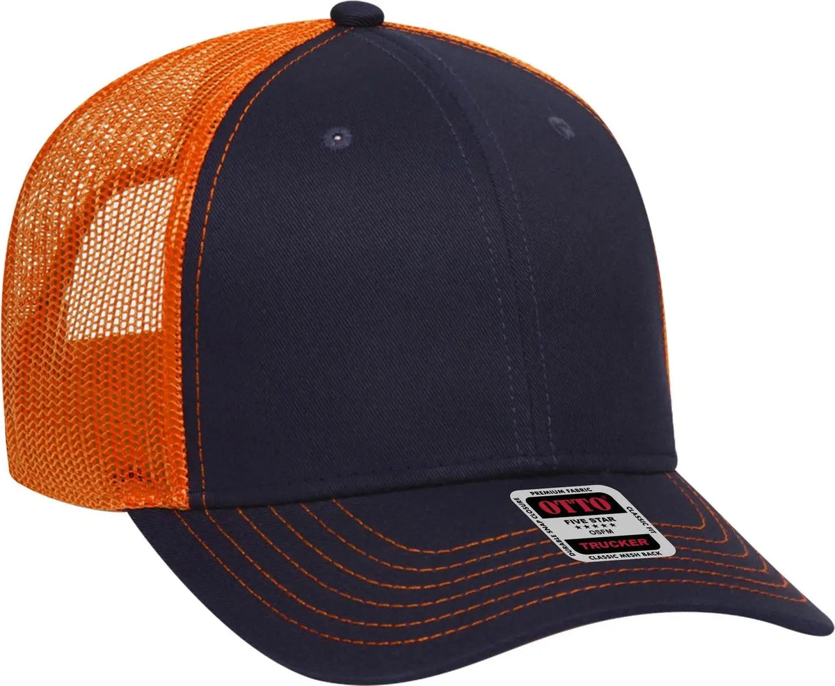 Otto 83-1239 6 Panel Low Profile Mesh Back Trucker Cap - Nvy/nvy/org - 1/2’’ - 7 5/8’’