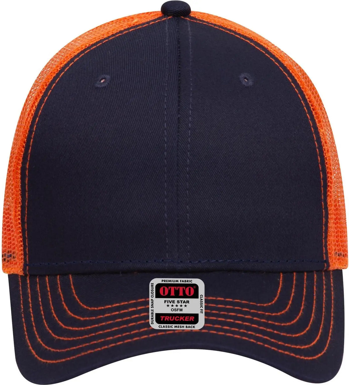 Otto 83-1239 6 Panel Low Profile Mesh Back Trucker Cap - Nvy/nvy/org - 1/2’’ - 7 5/8’’