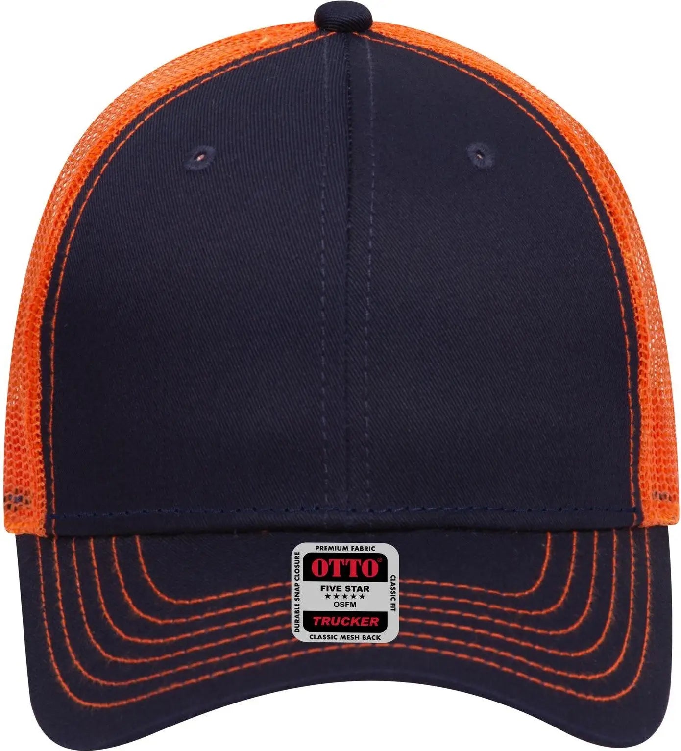 Otto 83-1239 6 Panel Low Profile Mesh Back Trucker Cap - Nvy/nvy/org - 1/2’’ - 7 5/8’’