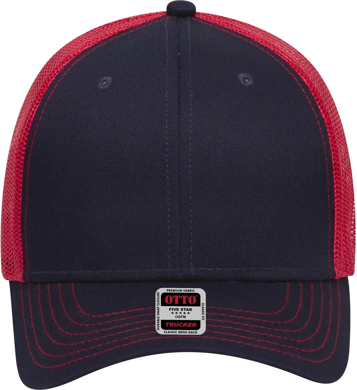 Otto 83-1239 6 Panel Low Profile Mesh Back Trucker Cap - Nvy/nvy/red - 1/2’’ - 7 5/8’’