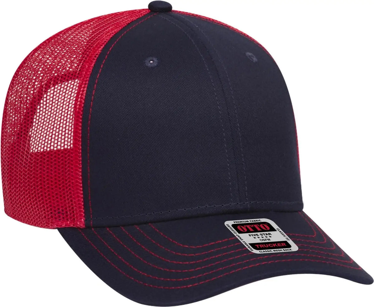 Otto 83-1239 6 Panel Low Profile Mesh Back Trucker Cap - Nvy/nvy/red - 1/2’’ - 7 5/8’’