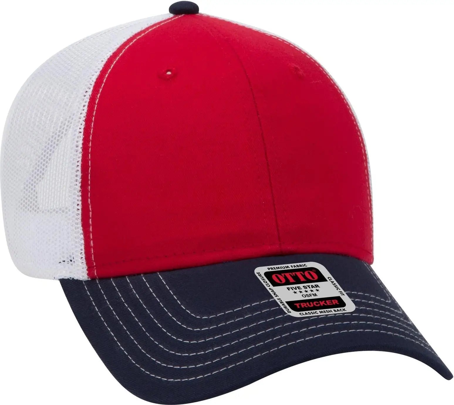 Otto 83-1239 6 Panel Low Profile Mesh Back Trucker Cap - Nvy/red/wht - 1/2’’ - 7 5/8’’