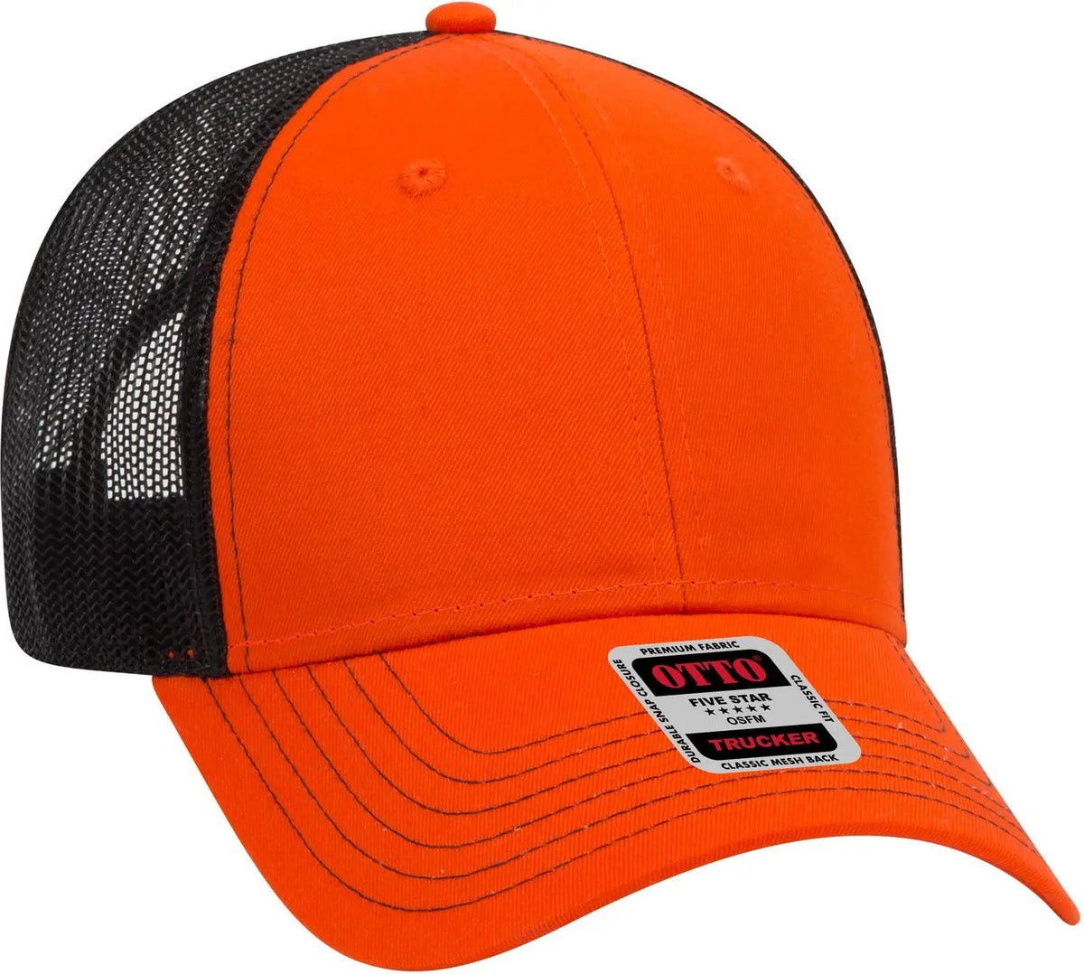 Otto 83-1239 6 Panel Low Profile Mesh Back Trucker Cap - Org/org/blk - 1/2’’ - 7 5/8’’
