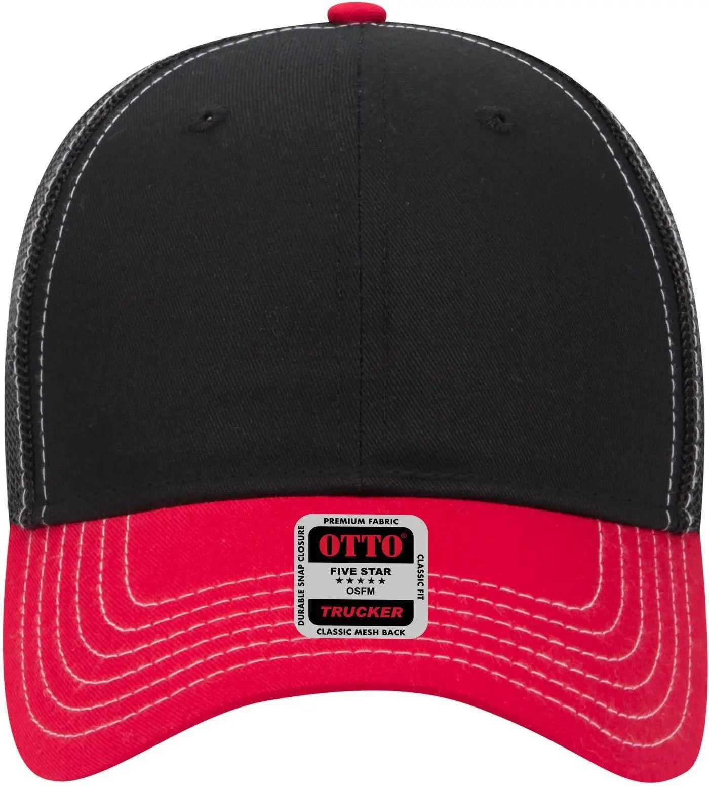Otto 83-1239 6 Panel Low Profile Mesh Back Trucker Cap - Red/blk/blk - 1/2’’ - 7 5/8’’