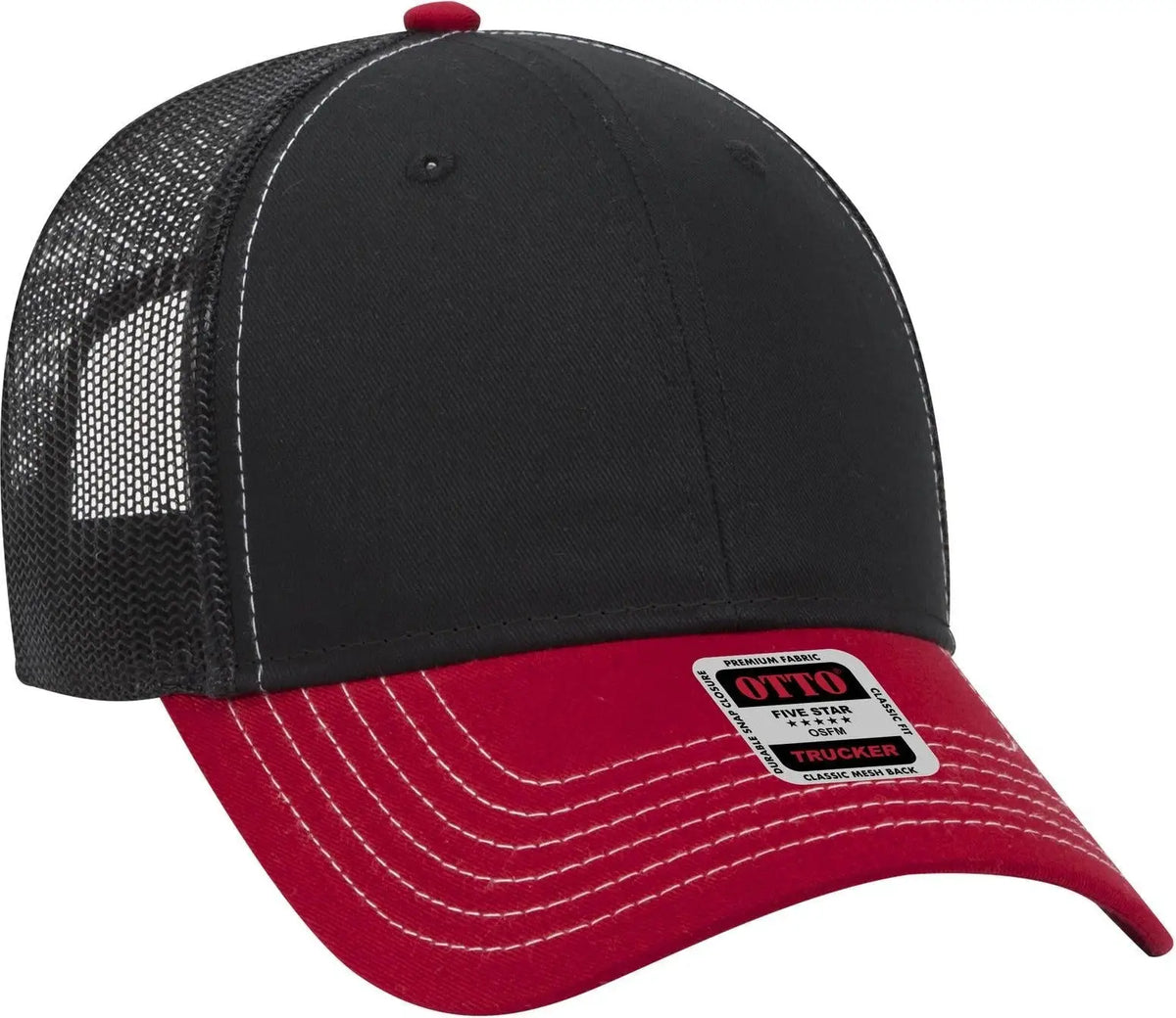 Otto 83-1239 6 Panel Low Profile Mesh Back Trucker Cap - Red/blk/blk - 1/2’’ - 7 5/8’’