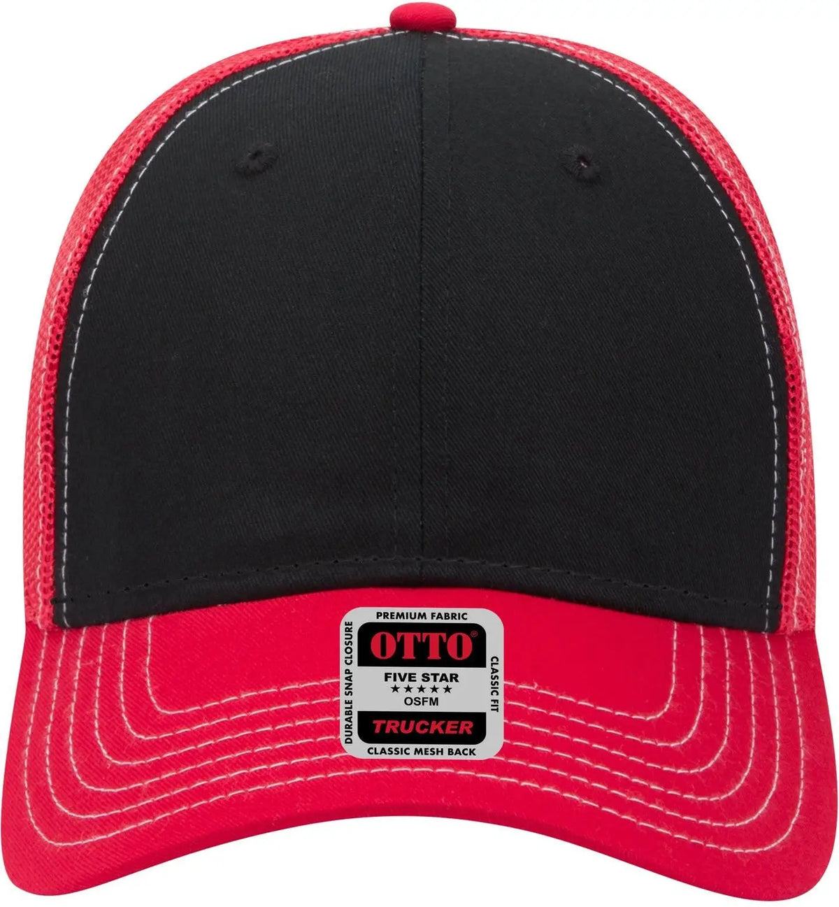 Otto 83-1239 6 Panel Low Profile Mesh Back Trucker Cap - Red/blk/red - 1/2’’ - 7 5/8’’