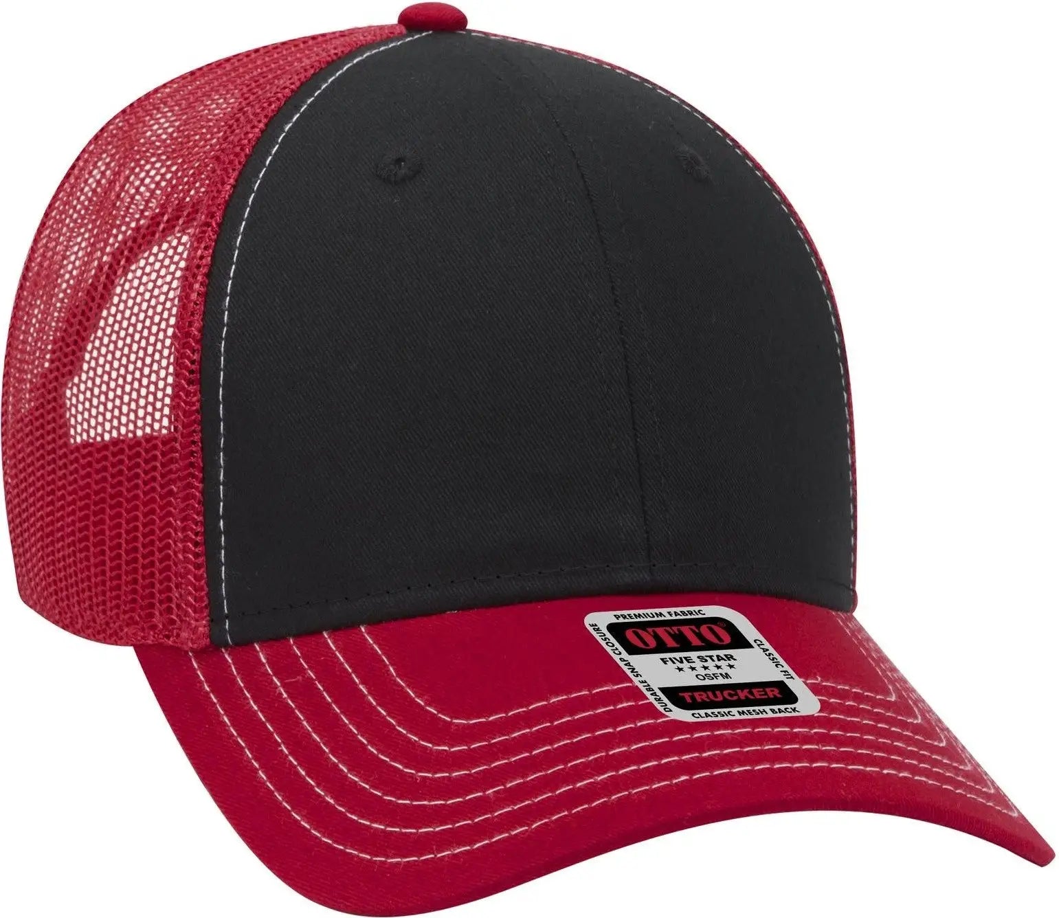 Otto 83-1239 6 Panel Low Profile Mesh Back Trucker Cap - Red/blk/red - 1/2’’ - 7 5/8’’
