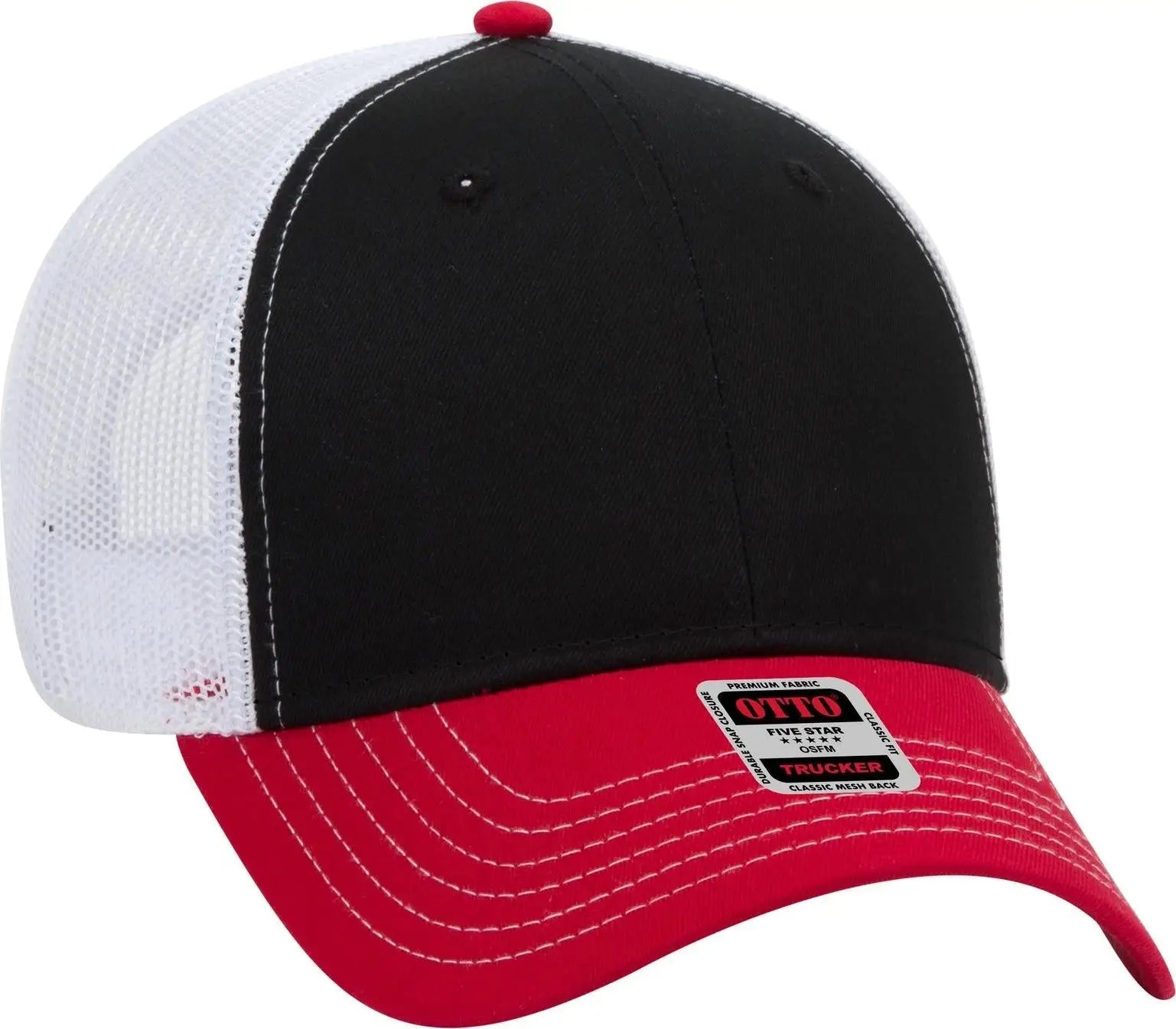 Otto 83-1239 6 Panel Low Profile Mesh Back Trucker Cap - Red/blk/wht - 1/2’’ - 7 5/8’’