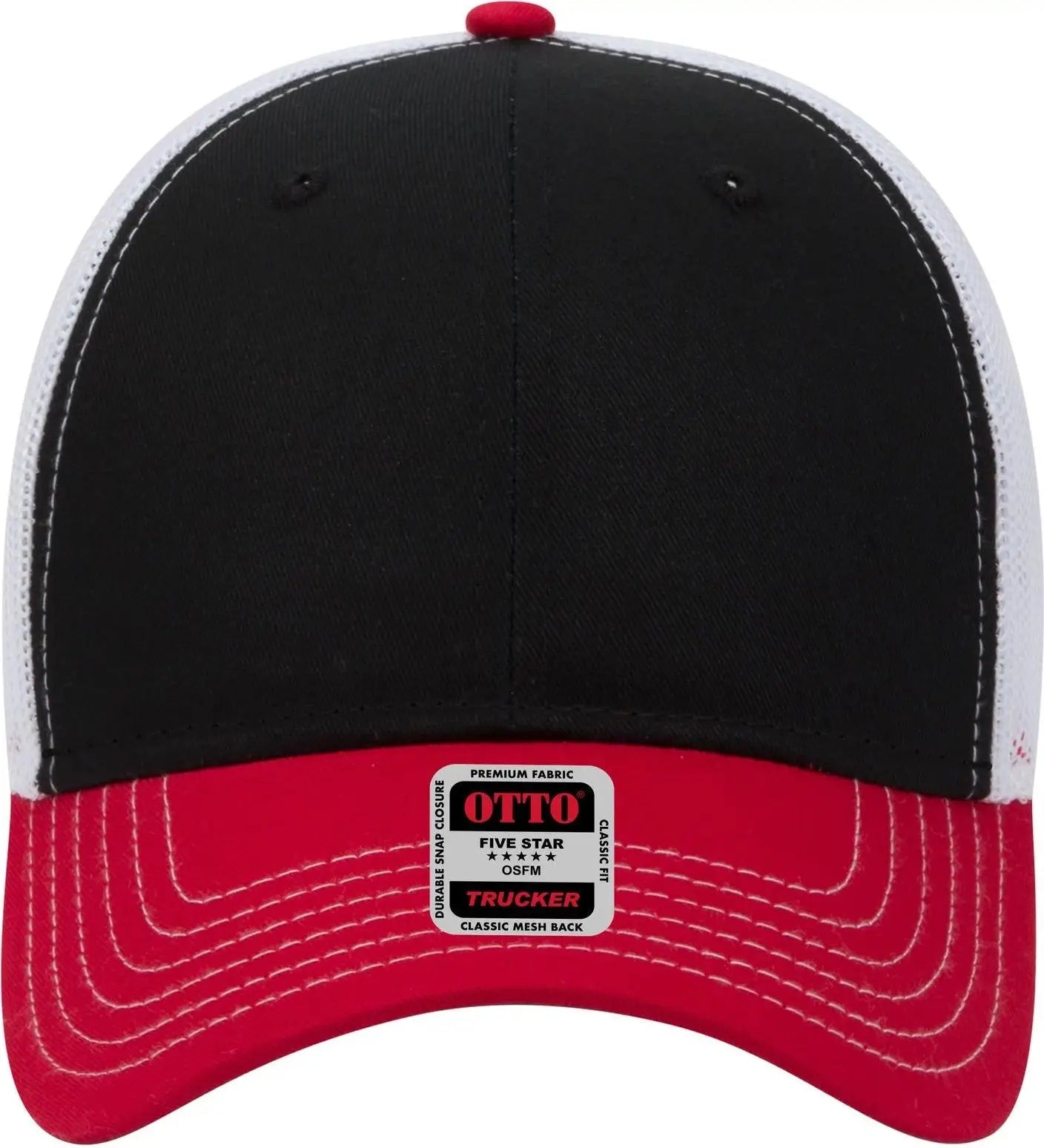 Otto 83-1239 6 Panel Low Profile Mesh Back Trucker Cap - Red/blk/wht - 1/2’’ - 7 5/8’’