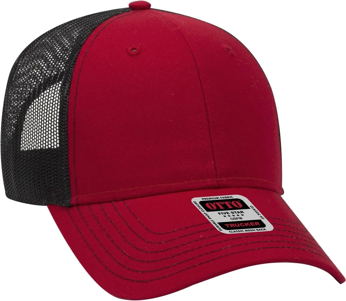 Otto 83-1239 6 Panel Low Profile Mesh Back Trucker Cap - Red/red/blk - 1/2’’ - 7 5/8’’