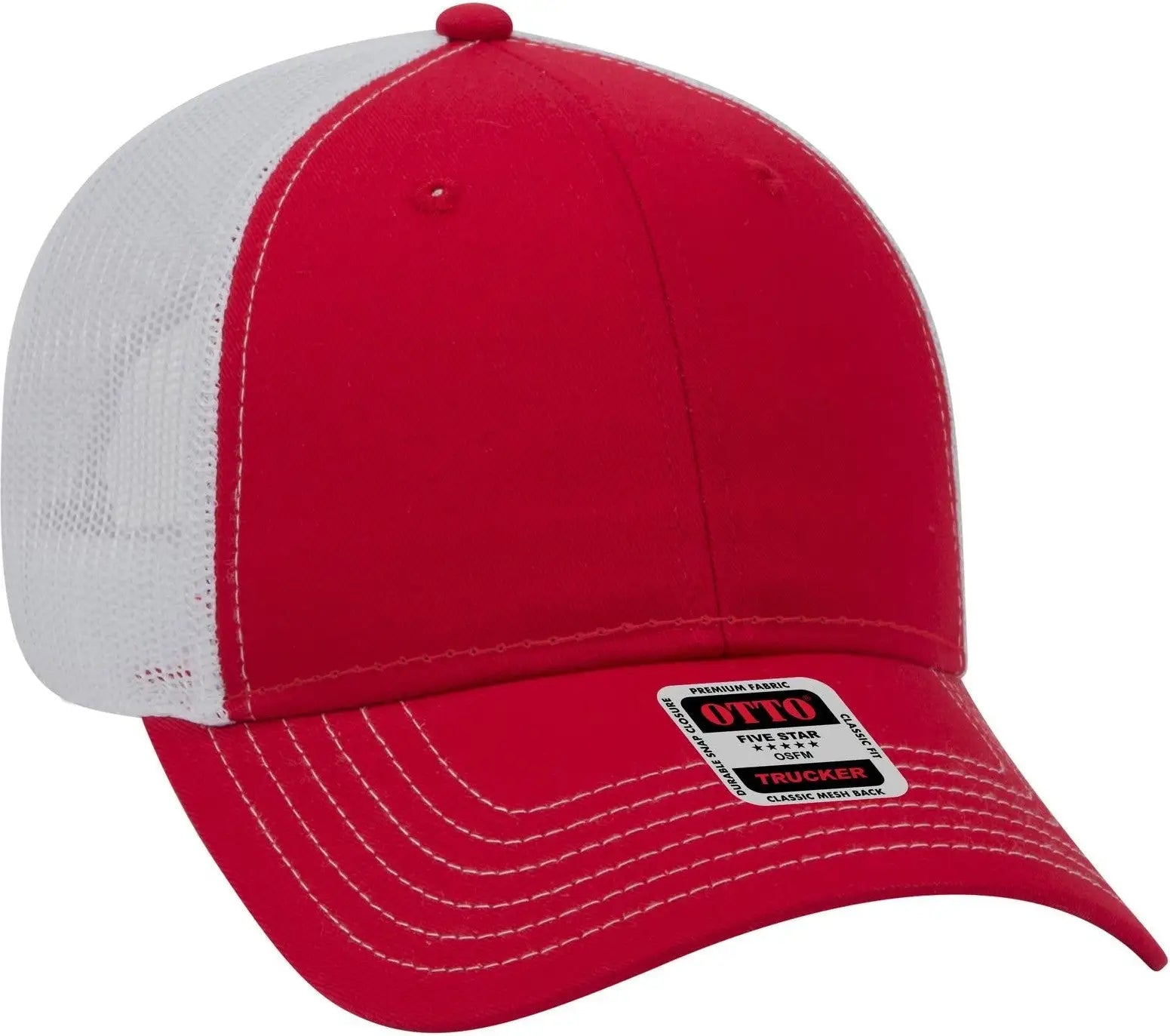 Otto 83-1239 6 Panel Low Profile Mesh Back Trucker Cap - Red/red/wht - 1/2’’ - 7 5/8’’