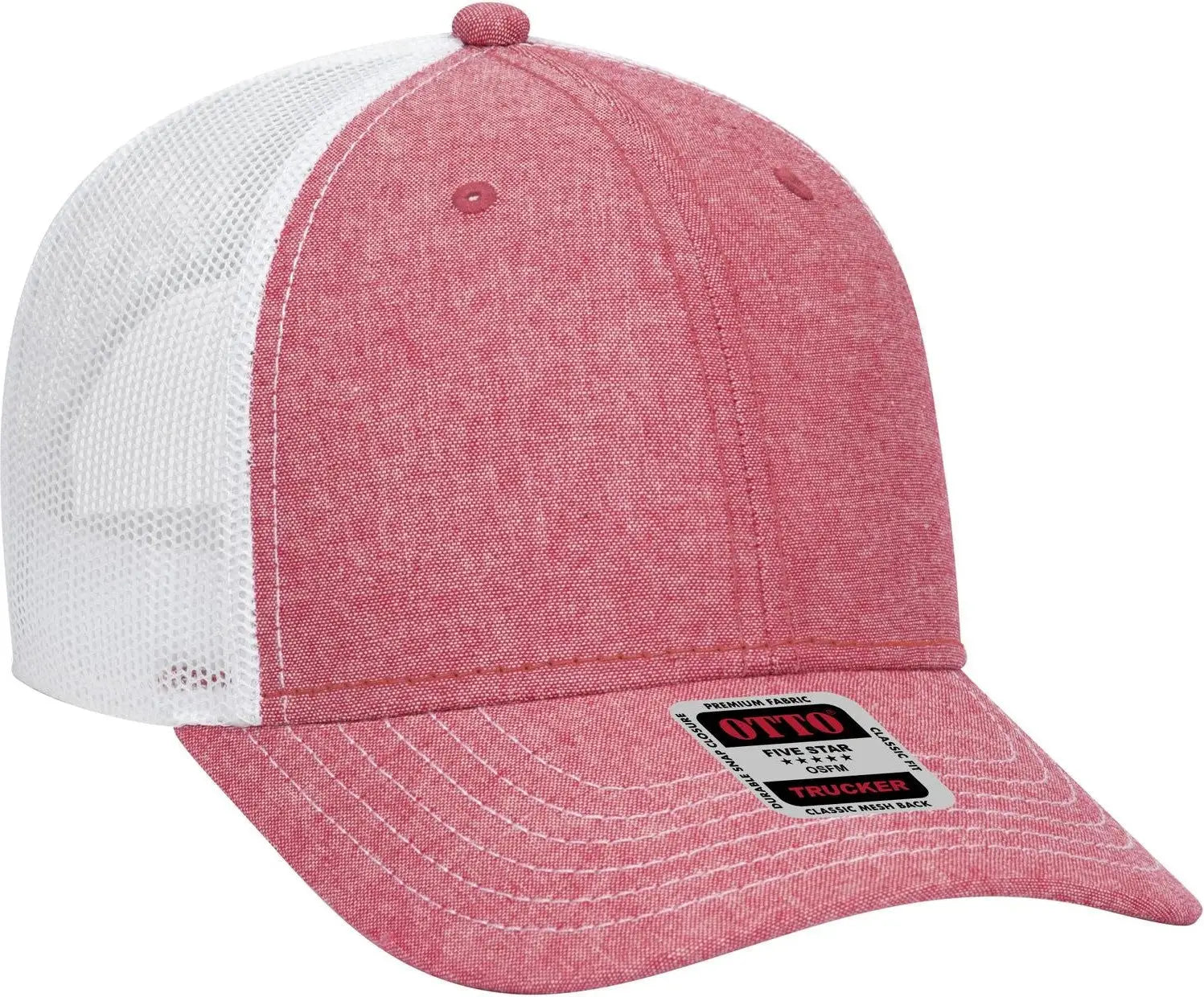 Otto 83-1239 6 Panel Low Profile Mesh Back Trucker Cap - Red/wht - 1/2’’ - 7 5/8’’