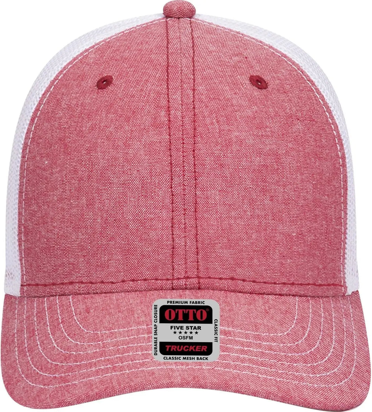Otto 83-1239 6 Panel Low Profile Mesh Back Trucker Cap - Red/wht - 1/2’’ - 7 5/8’’