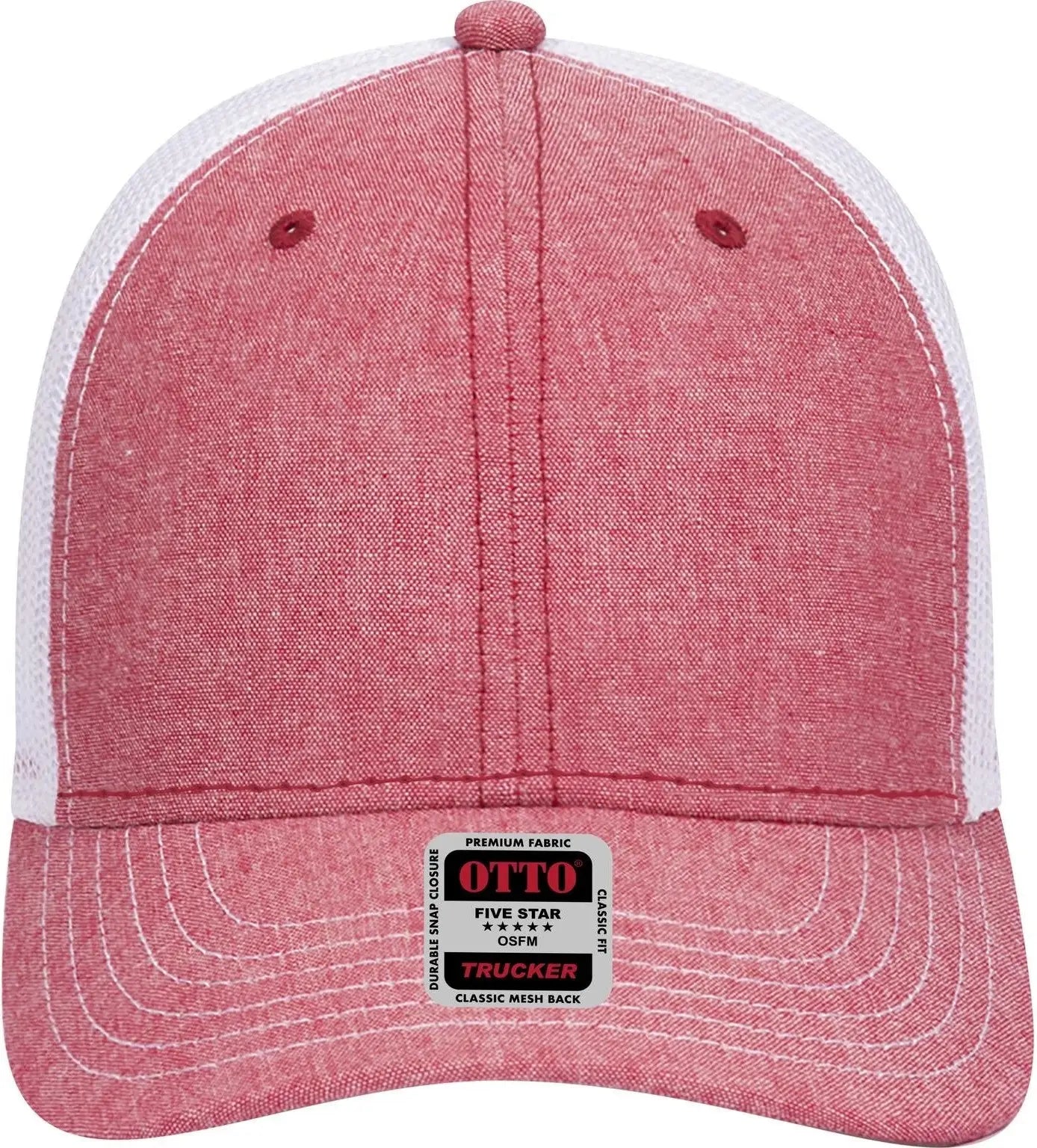 Otto 83-1239 6 Panel Low Profile Mesh Back Trucker Cap - Red/wht - 1/2’’ - 7 5/8’’