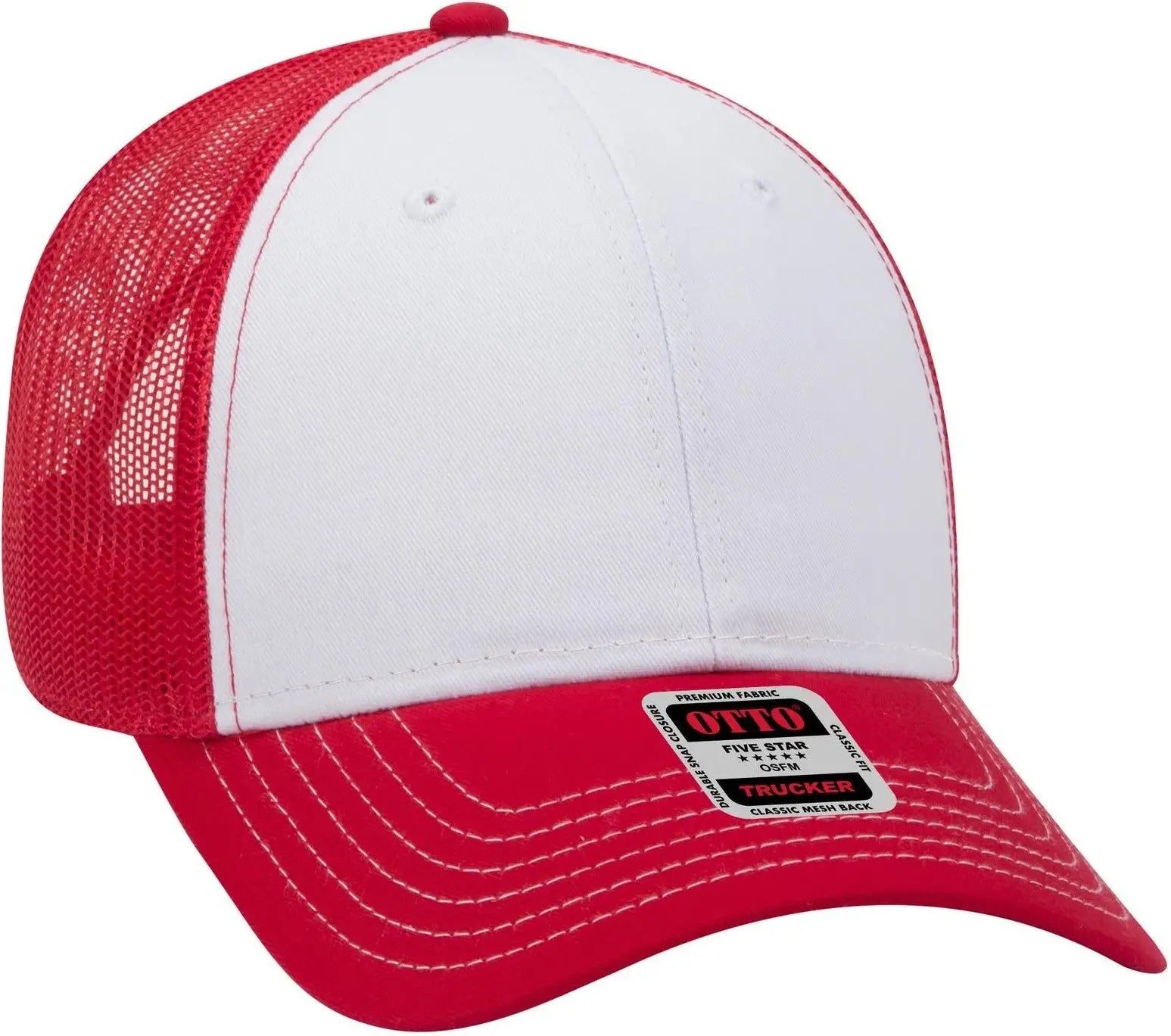 Otto 83-1239 6 Panel Low Profile Mesh Back Trucker Cap - Red/wht/red - 1/2’’ - 7 5/8’’