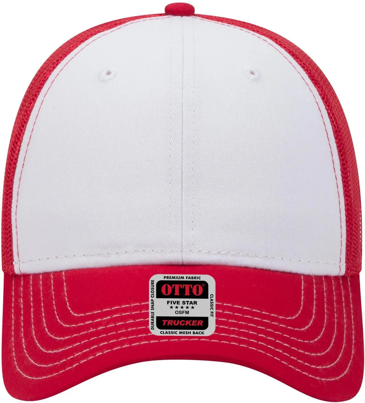 Otto 83-1239 6 Panel Low Profile Mesh Back Trucker Cap - Red/wht/red - 1/2’’ - 7 5/8’’