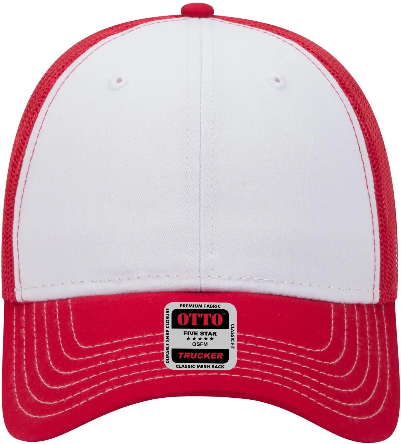 Otto 83-1239 6 Panel Low Profile Mesh Back Trucker Cap - Red/wht/red - 1/2’’ - 7 5/8’’
