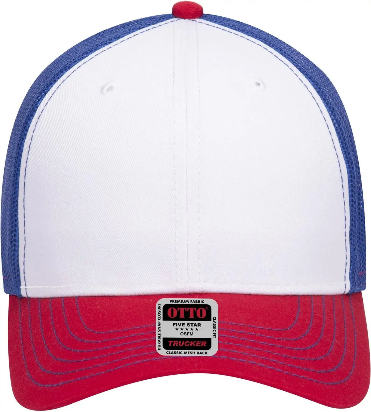 Otto 83-1239 6 Panel Low Profile Mesh Back Trucker Cap - Red/wht/ryl - 1/2’’ - 7 5/8’’