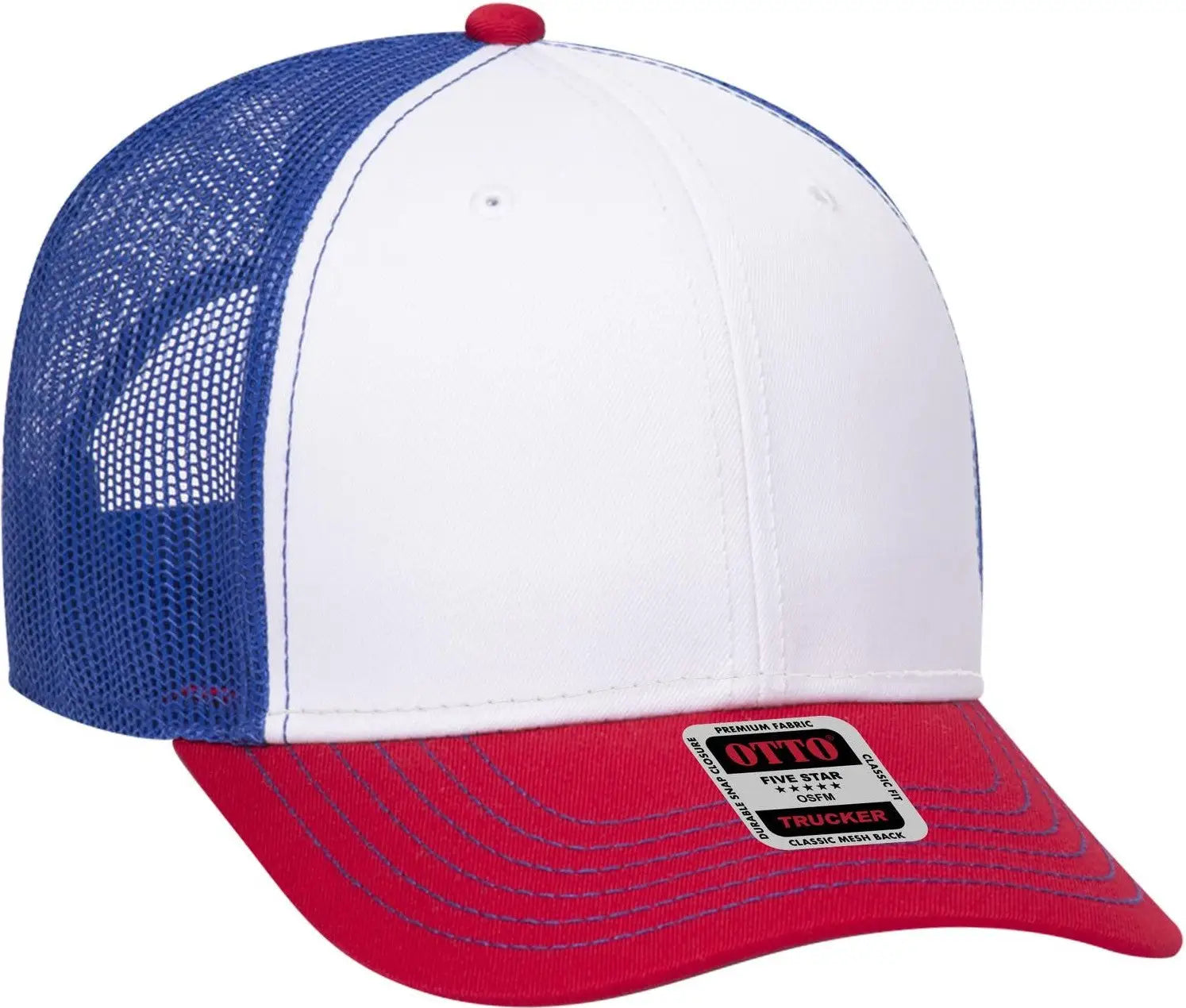 Otto 83-1239 6 Panel Low Profile Mesh Back Trucker Cap - Red/wht/ryl - 1/2’’ - 7 5/8’’