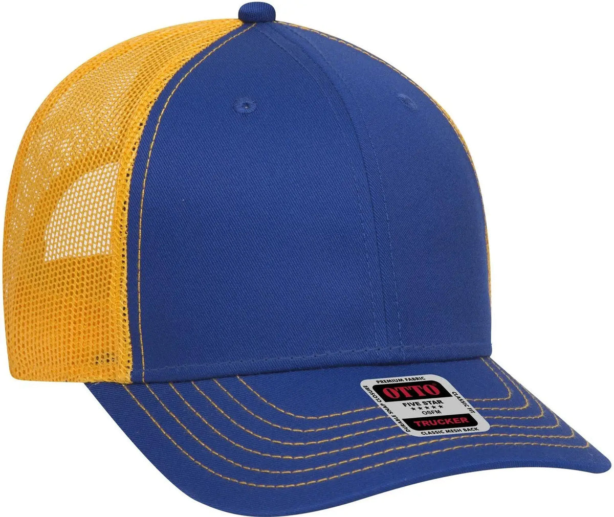 Otto 83-1239 6 Panel Low Profile Mesh Back Trucker Cap - Ryl/ryl/gld - 1/2’’ - 7 5/8’’