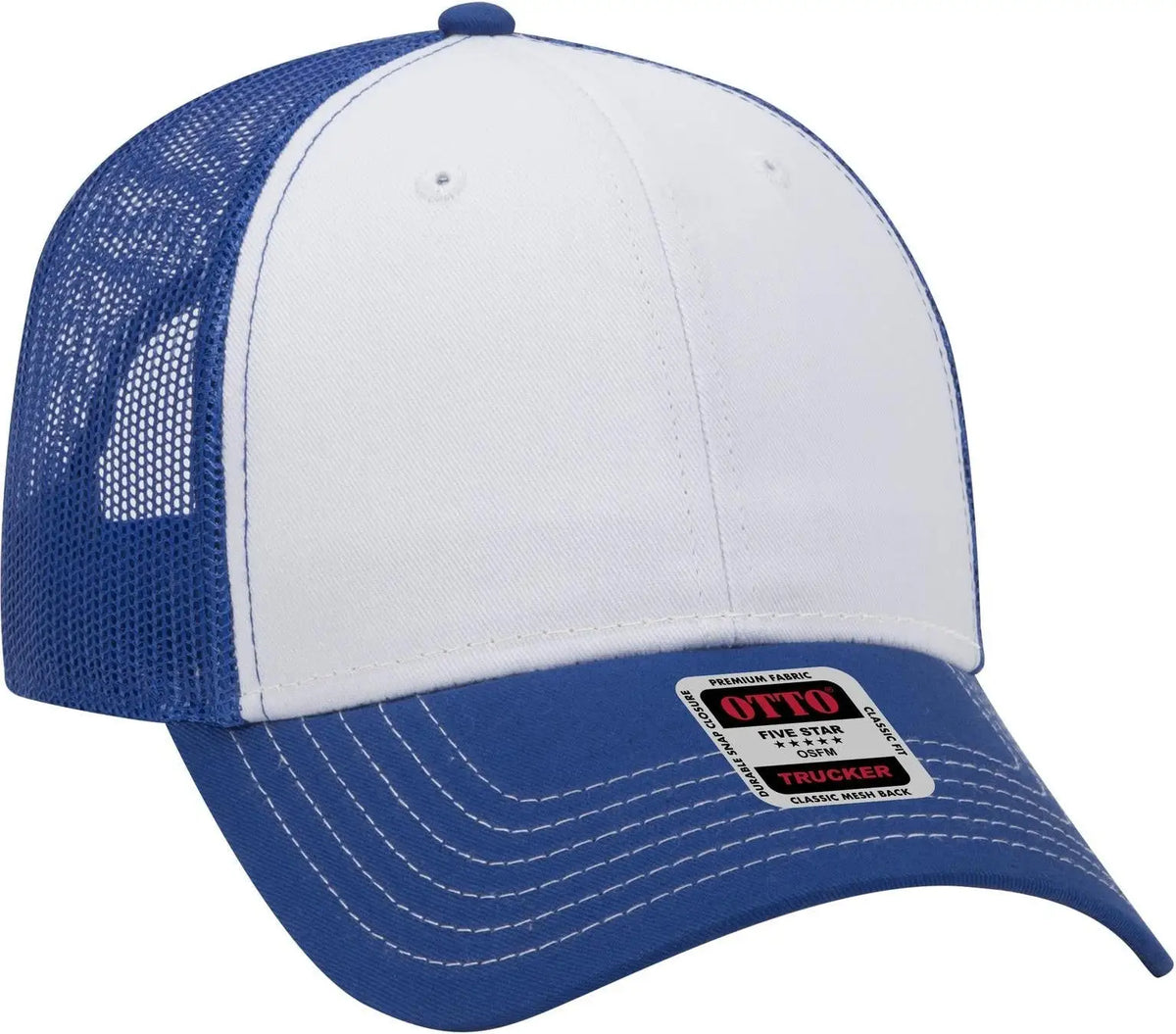 Otto 83-1239 6 Panel Low Profile Mesh Back Trucker Cap - Ryl/wht/ryl - 1/2’’ - 7 5/8’’