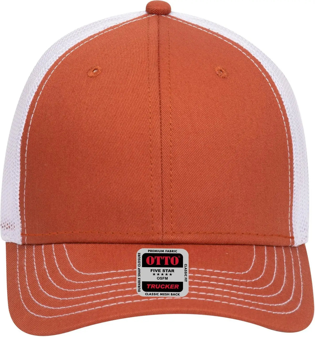 Otto 83-1239 6 Panel Low Profile Mesh Back Trucker Cap - Tx Org/tx Org/wht - 1/2’’ - 7 5/8’’