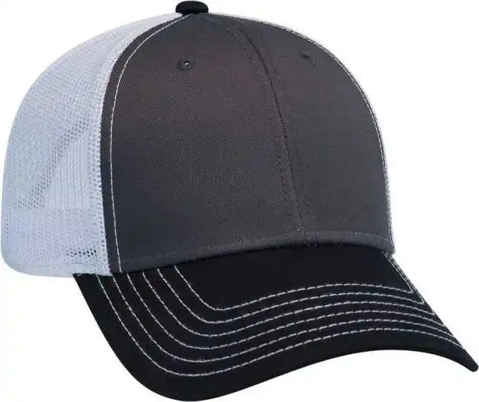 Otto 83-1239 6 Panel Low Profile Mesh Back Trucker Hat - Black Charcoal White - one Size Fits Most