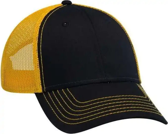 Otto 83 1239 6 Panel Low Profile Mesh Back Trucker Hat Black Gold / one Size Fits Most
