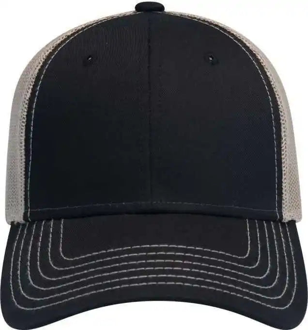 Otto 83-1239 6 Panel Low Profile Mesh Back Trucker Hat - Black Khaki - one Size Fits Most