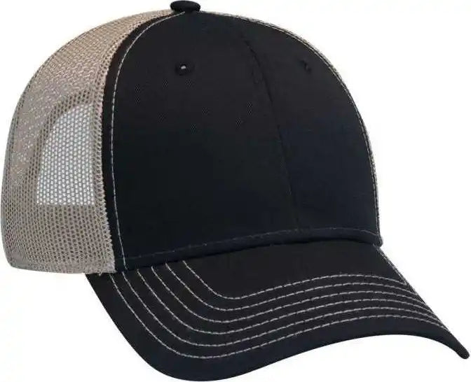 Otto 83-1239 6 Panel Low Profile Mesh Back Trucker Hat - Black Khaki - one Size Fits Most