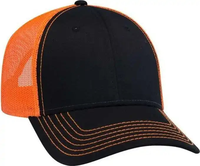 Otto 83-1239 6 Panel Low Profile Mesh Back Trucker Hat - Black Orange - one Size Fits Most