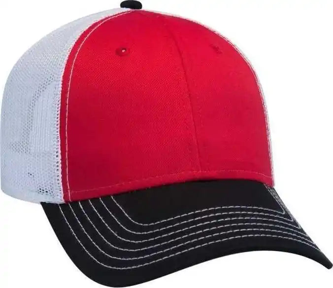 Otto 83-1239 6 Panel Low Profile Mesh Back Trucker Hat - Black Red White - one Size Fits Most