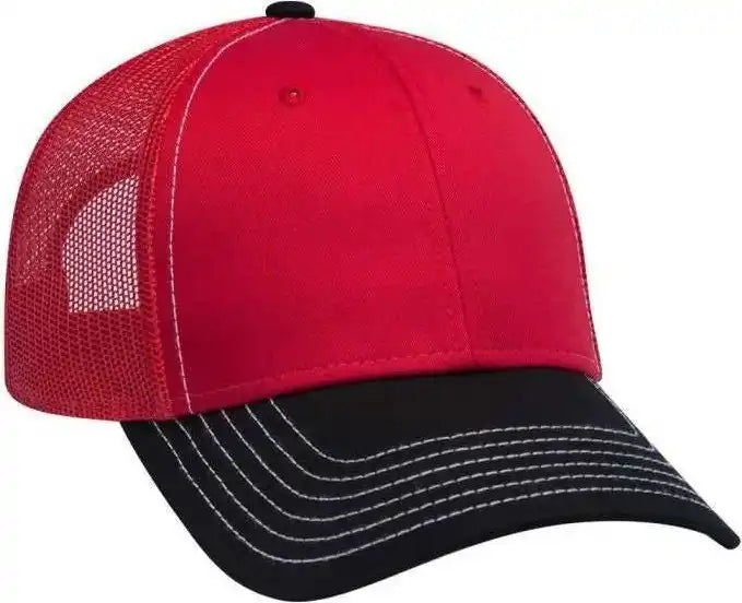 Otto 83-1239 6 Panel Low Profile Mesh Back Trucker Hat - Black Red - one Size Fits Most