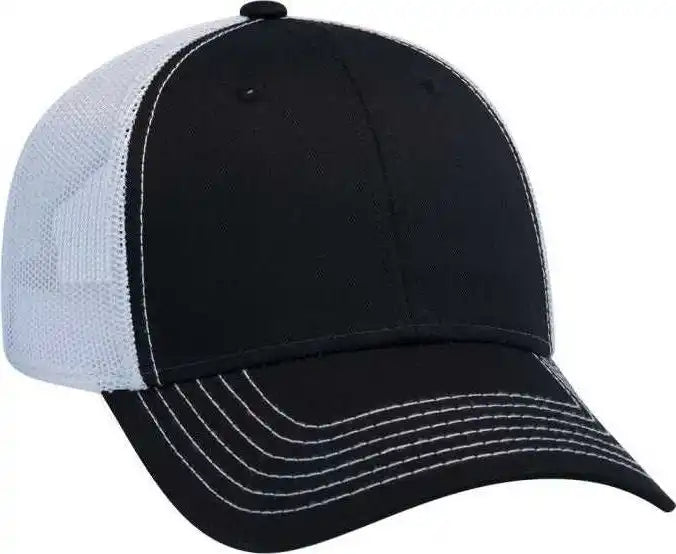 Otto 83 1239 6 Panel Low Profile Mesh Back Trucker Hat Black White / one Size Fits Most